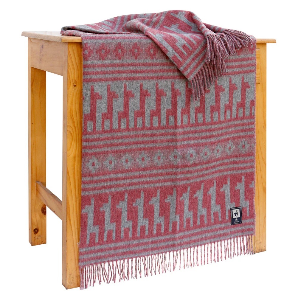 Red and Gray Alpaca Throw Blanket